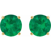 14K Yellow 7 mm Lab-Grown Emerald Stud Earrings